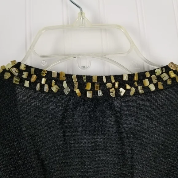 Evie Womens Soft Linen Long Sleeve V Neck Top Size L Black Embellished Neckline - Picture 5 of 11